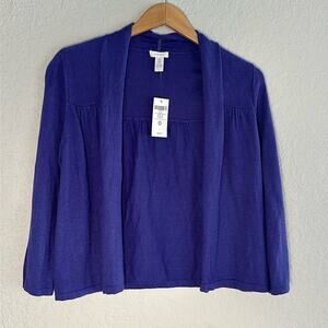 NEW Chico’s Silk Angora Rabbit Purple Cardigan Sweater Open Twee School Office